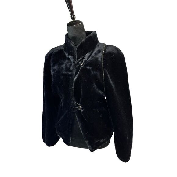 JORDACHE Black Jacket Full Zip Size XS Plush Faux Fur Vtg - Picture 4 of 13